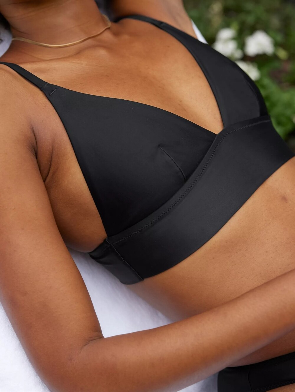 Aerie Longline Triangle Bikini Top Black Size Small Adjuatable Strap